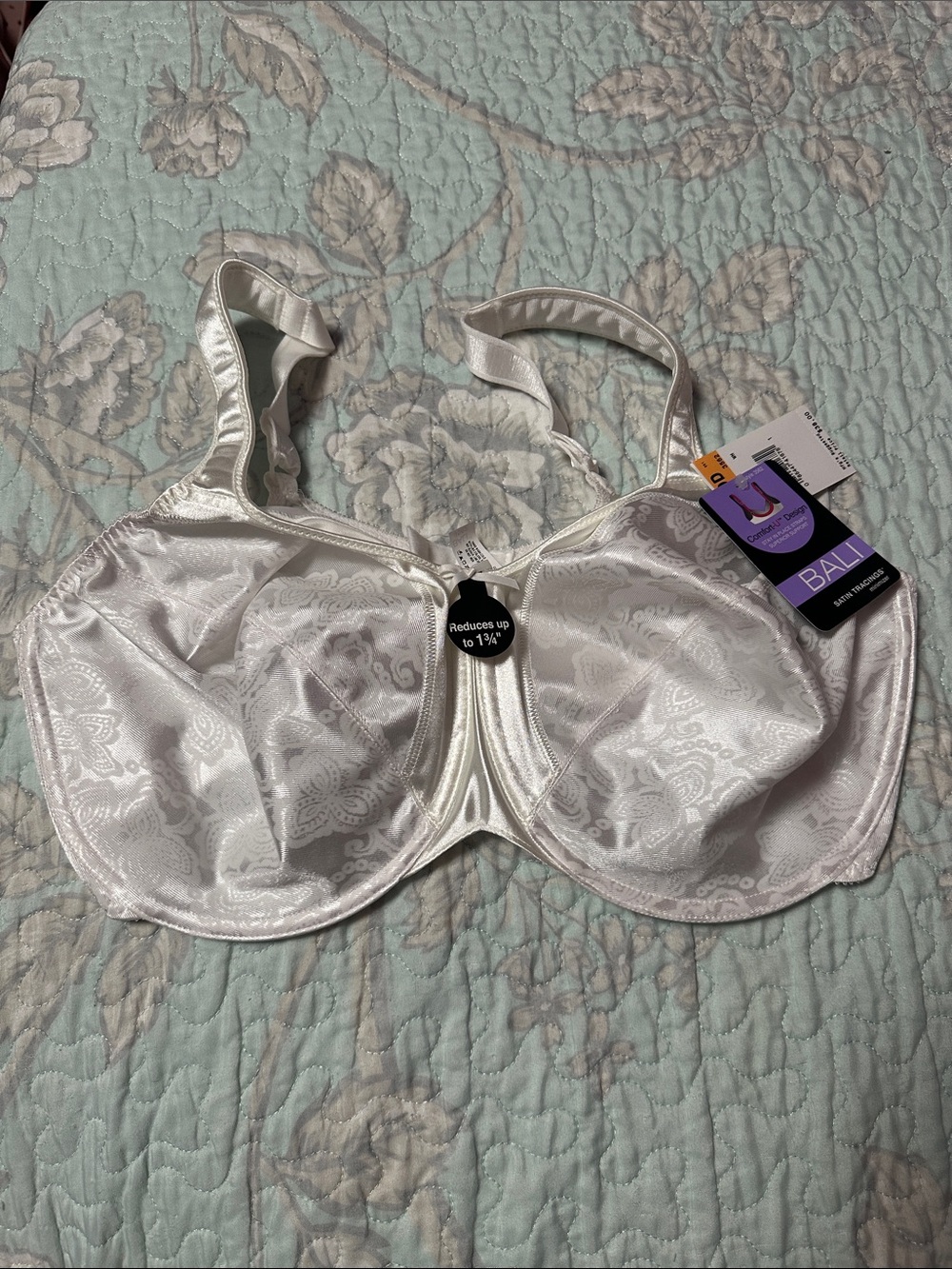 Bali White Satin Paisley Minimizer Underwire Bra